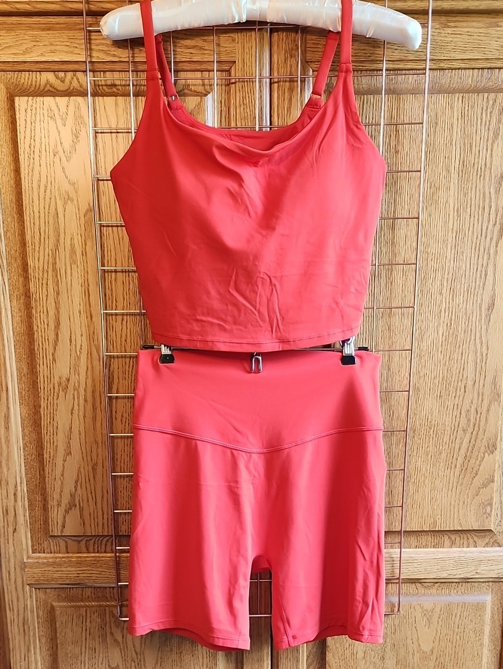 NWOT Vitality Red 2-Piece Set — Crop Tank & High-Waist Bike Short, Size XL